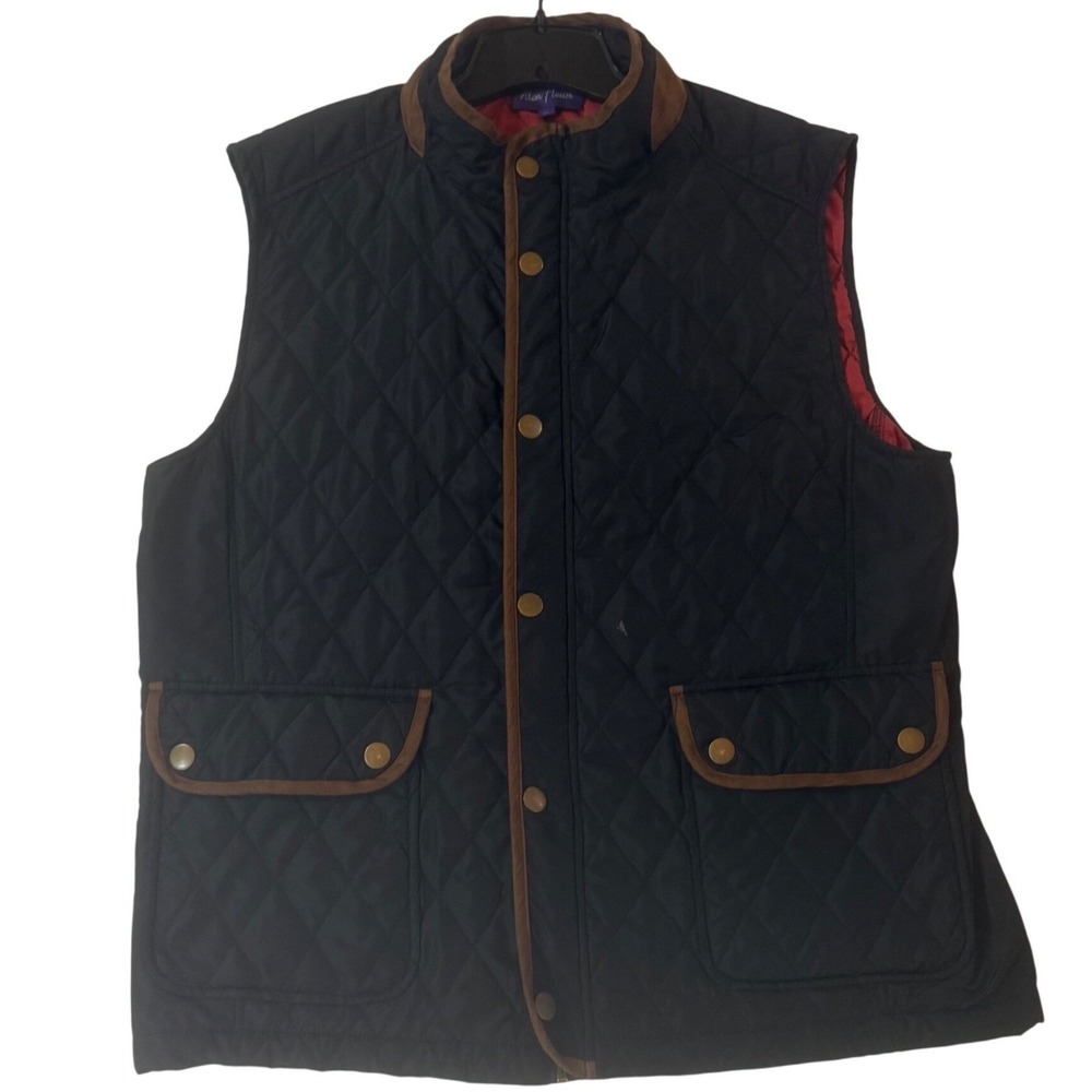 Alan Flusser Y2K Quilted Vest Black Faux Utility Equestrian Mock Neck XL